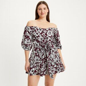 Express Maroon Floral Romper Shorts Size Large